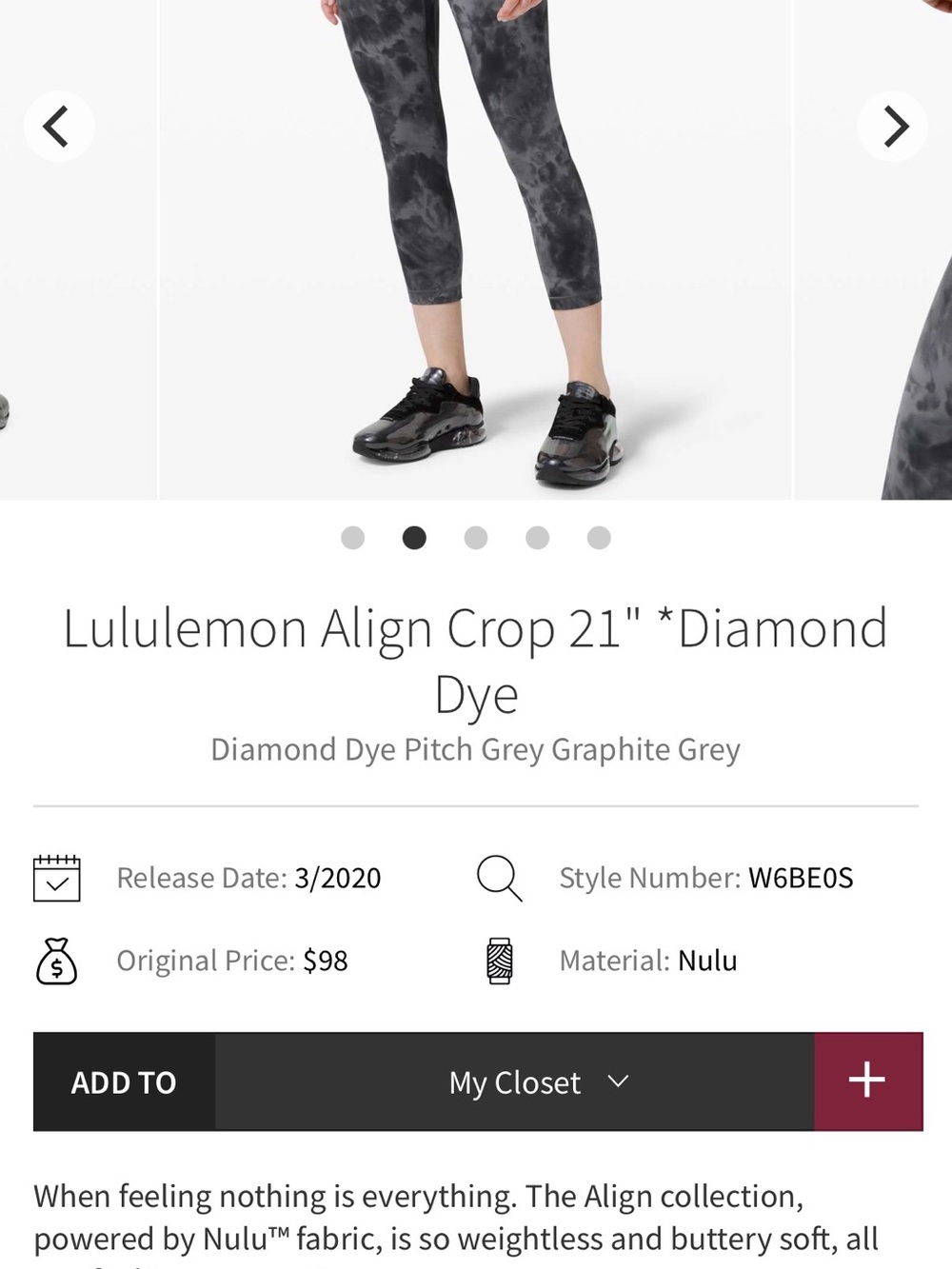 Lululemon Align Crop 21" Diamond Dye - Pitch Grey graphite grey